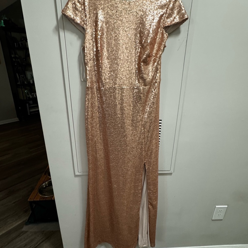 Dessy Collection Champagne Sequin Dress